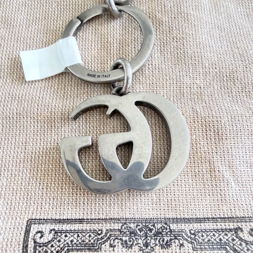Gucci Marmont Double‎ G Key Chain Aged Palladium Silver Logo 817379 Italy